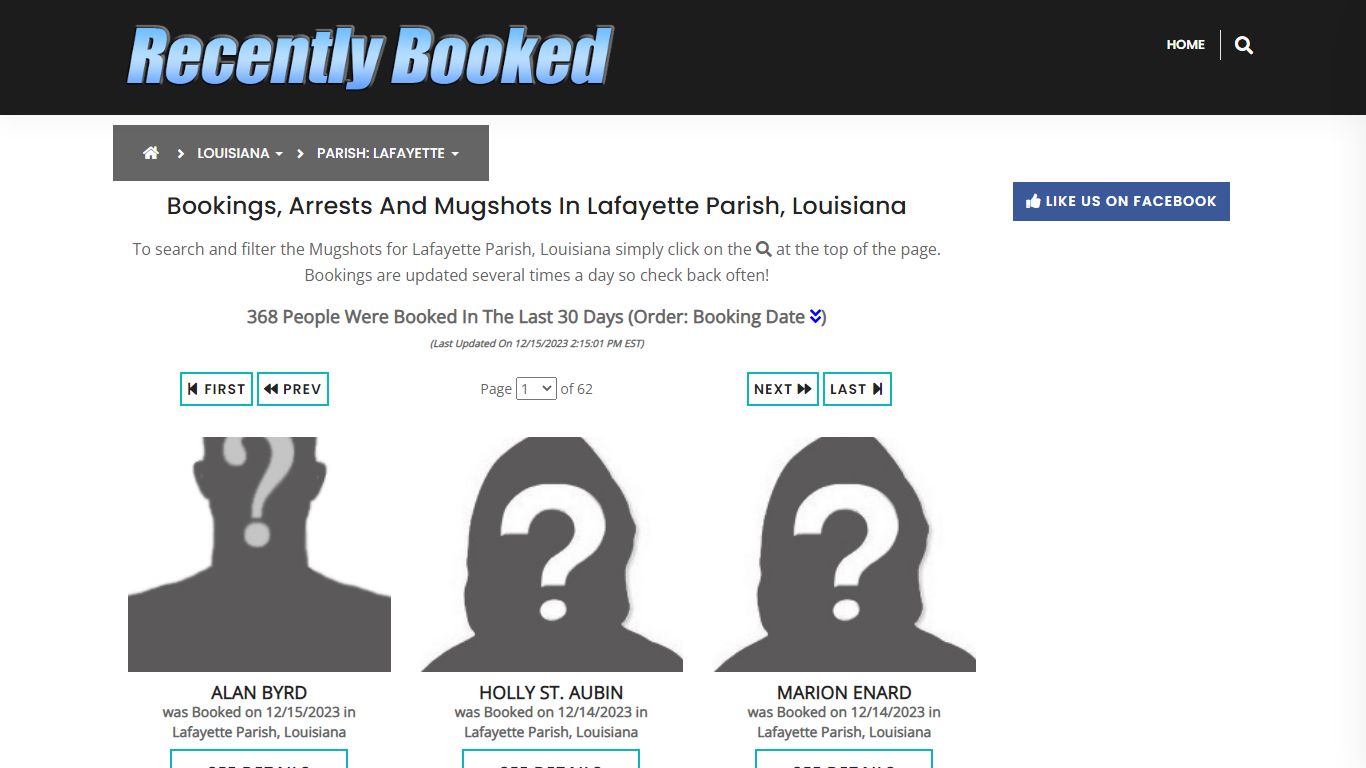Bookings, Arrests and Mugshots in Lafayette Parish, Louisiana